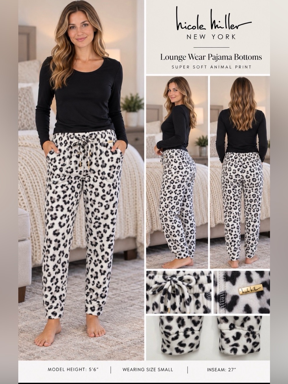 Nicole Miller New‎ York Lounge Wear Pajama Bottoms, Super Soft Stretchy Size S